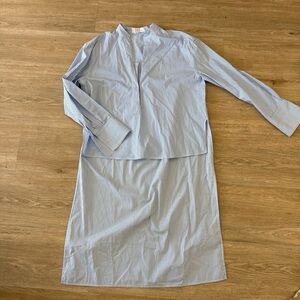 L'Academie Blue and White Pinstripe Hi-Low Shirt Small